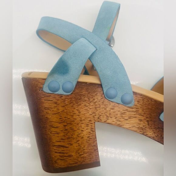 New! SAM EDELMAN Women's Josefine Platform Heeled Sandal Sky Blue - Picture 7 of 15